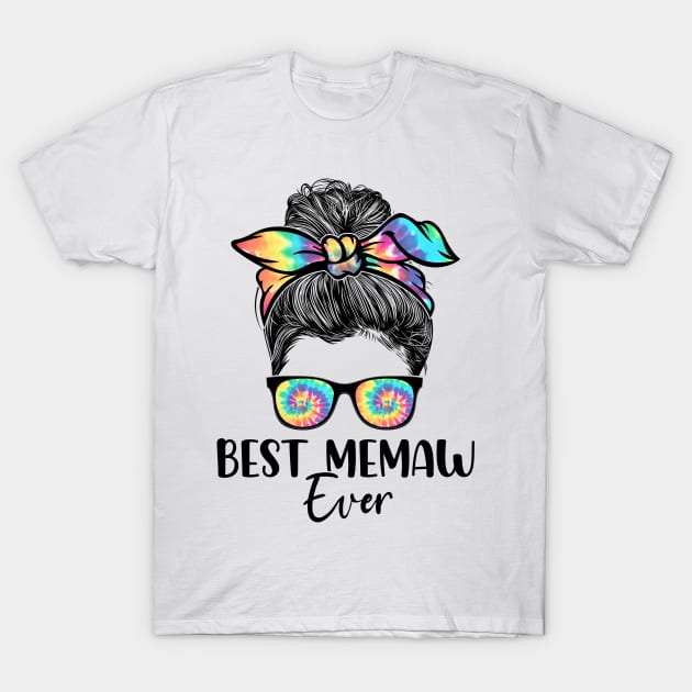 Best Memaw Ever Tie Dye Messy Bun Bandana Mother's Day T-Shirt by Harle